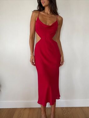 Red Backless Cowl Neck Dress w/ Side Slits